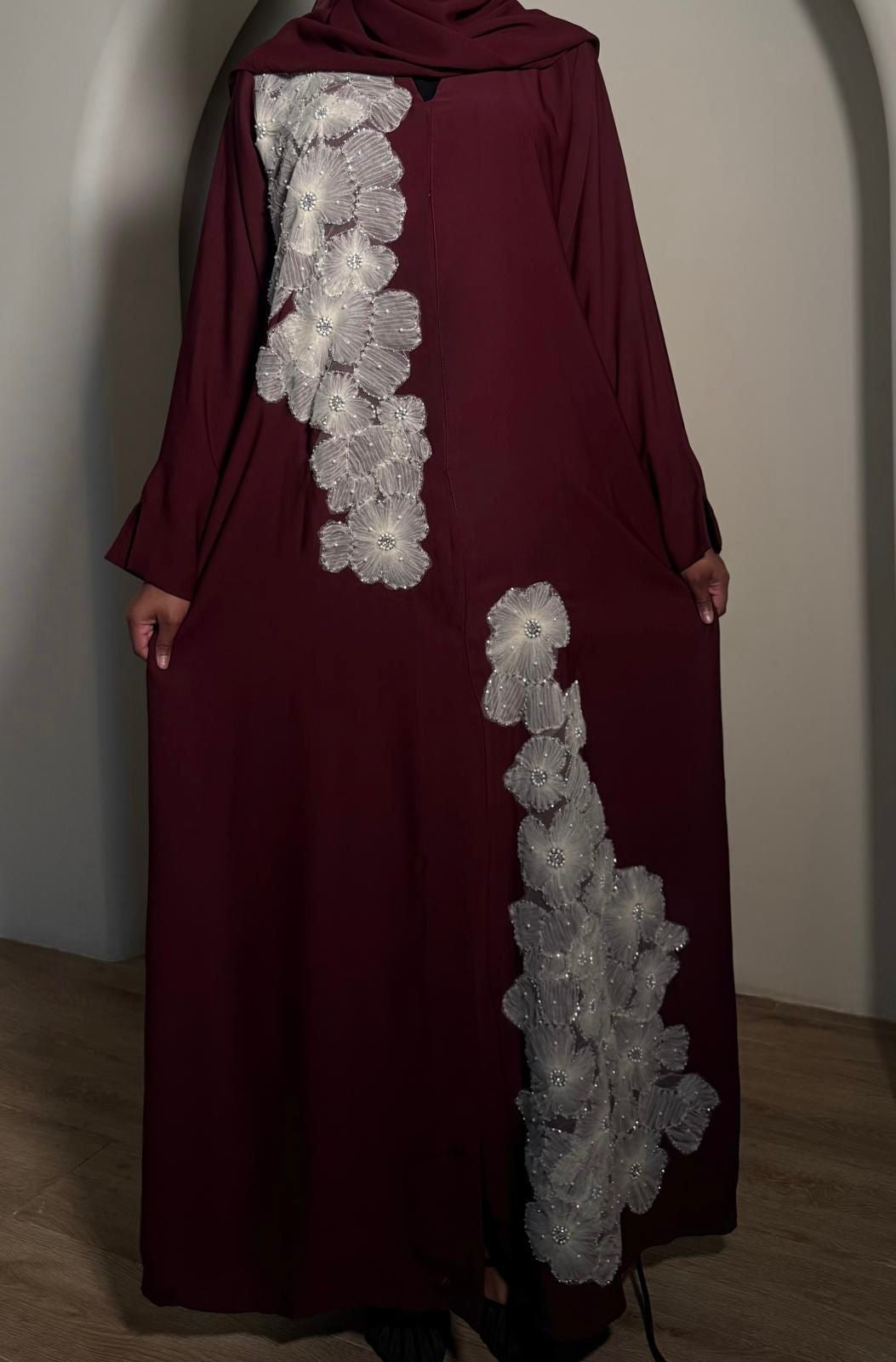 Burgundy Petal Abaya