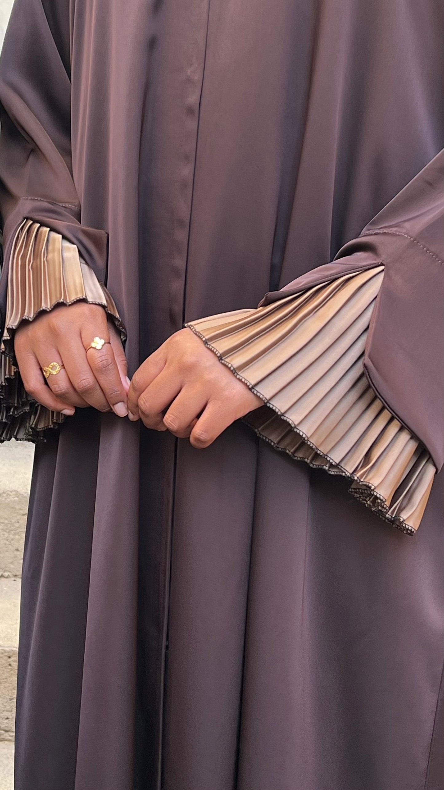 Brown Pleated Satin Abaya (PRE-ORDER)