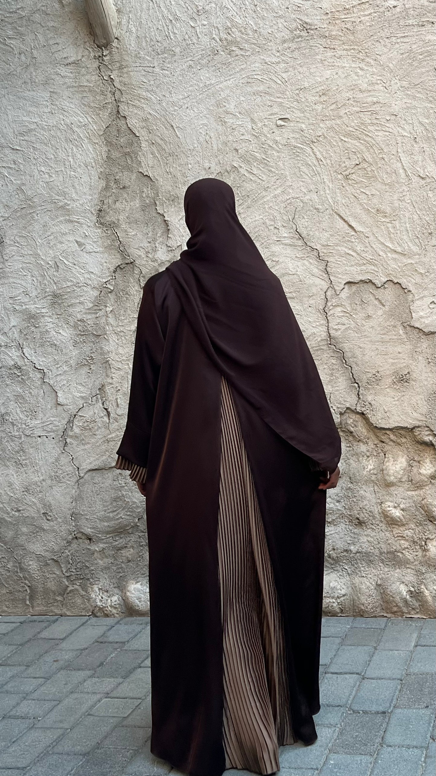 Brown Pleated Satin Abaya (PRE-ORDER)