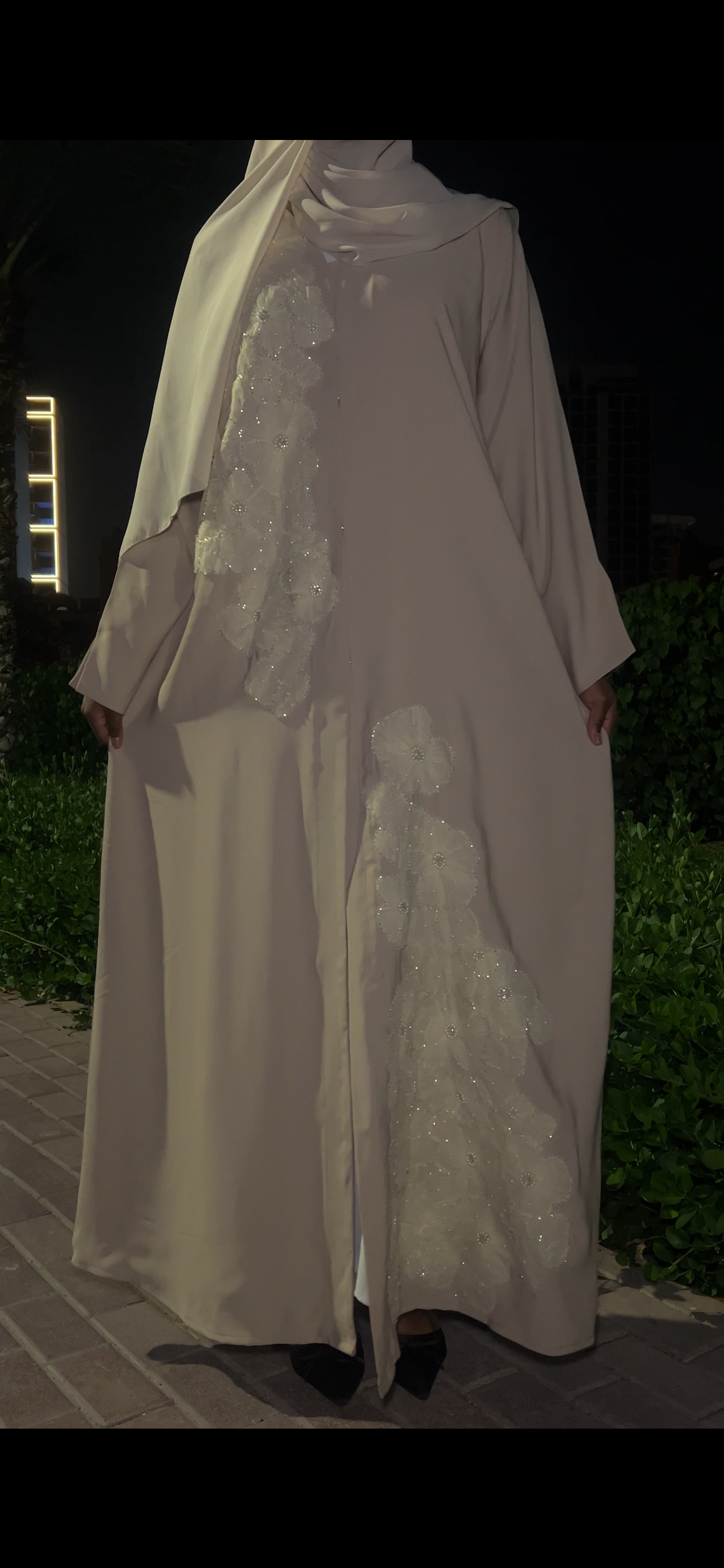 Cream Petal Abaya