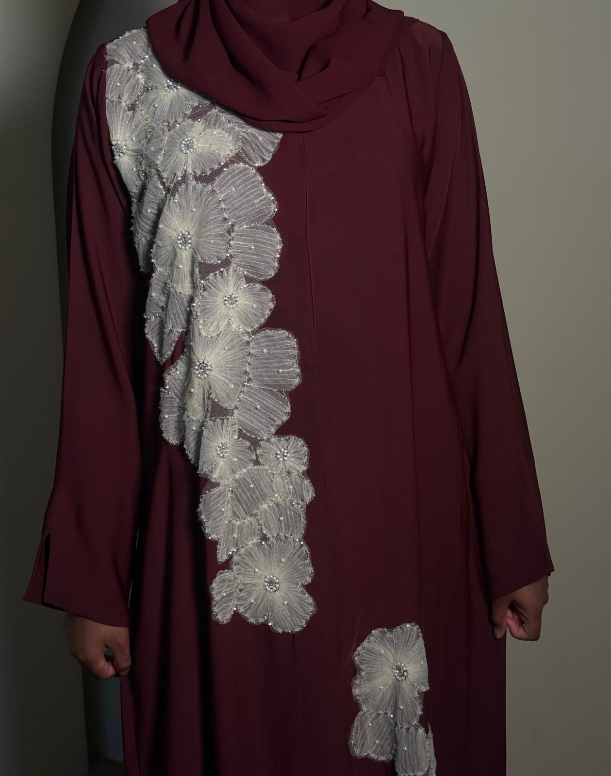 Burgundy Petal Abaya